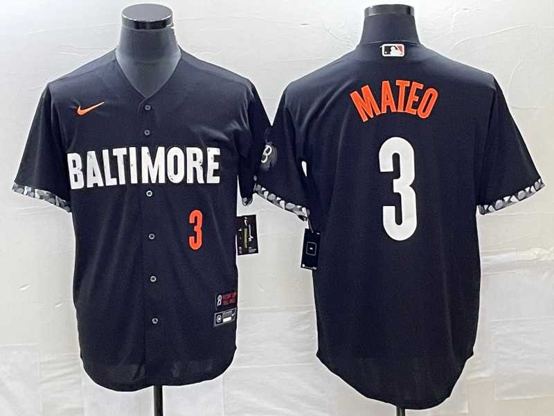 Men's Baltimore Orioles #3 Jorge Mateo Number Black 2023 City Connect Cool Base Stitched MLB Jerseys